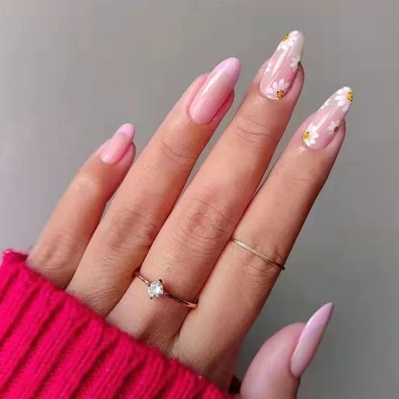 Aiertu  -  24Pcs Almond False Nails with Simple Colorful Design French Stiletto Full Cover Fake Nail Tips DIY Wearable Press on Nails Aiertu