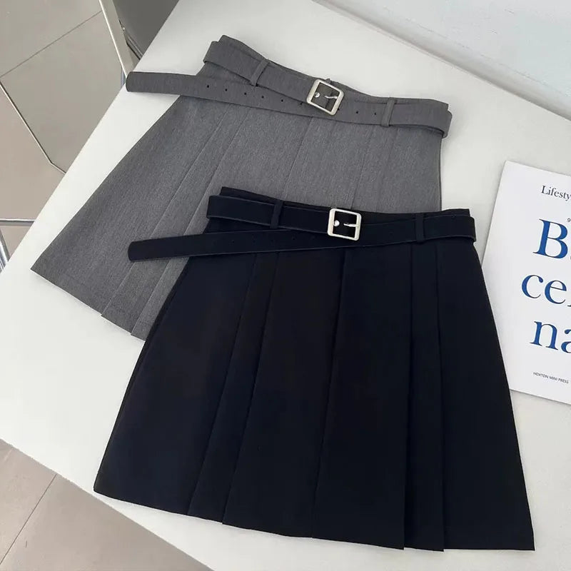 Aiertu Preppy Style A-Line Skirt for Women Summer New High Waist Black Gray Pleated Skirts Female Casual Student Mini Skirts Aiertu