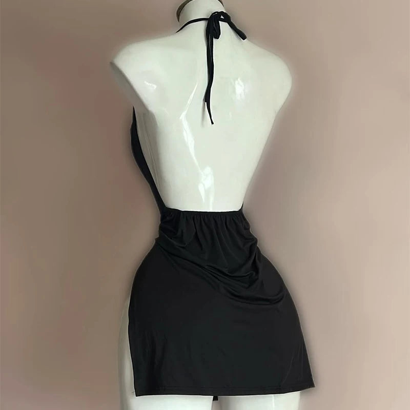 Aiertu Backless Bandage Dress Sexy Girl Black V Neck Elegant Irregular Slim Sweet Korean Women Mini Dresses 2025 New Fashion Nightclub Aiertu