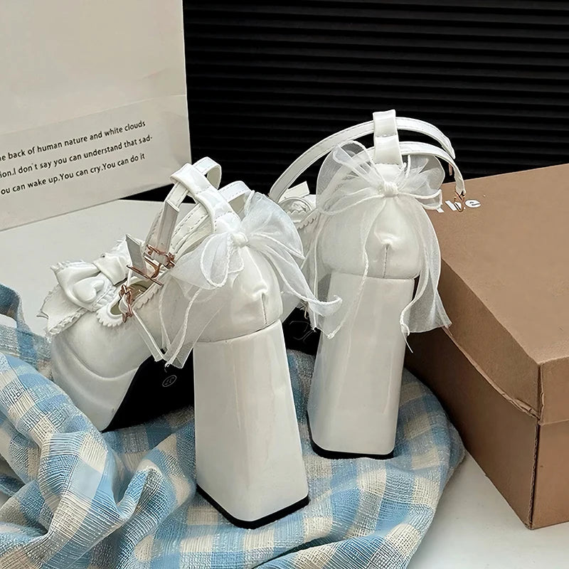 Aiertu  -    Platform High Heel Women's Mary Jane Shoes Fashion Butterfly-knot Shoes Spring Autumn Wedding Party Shoes Aiertu