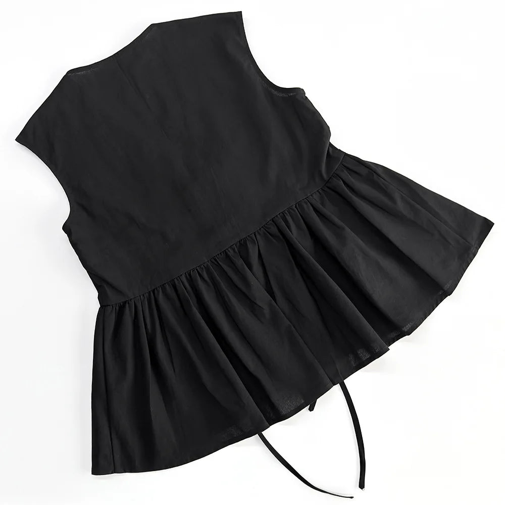 Aiertu  -  Black Elegant Summer Suits For Women New V Neck Lace-up Sleeveless Tank Top+Ruffle Trouser Fashion Casual Pants Sets 2 Piece Set Aiertu