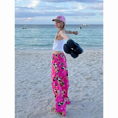 Aiertu  -  High waist drape wide casual women's summer printed legs cartoon trousers new loose drawstring fashion dopamine trousers women Aiertu