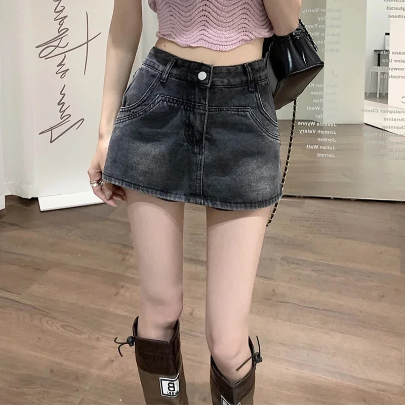 Aiertu Ins Summer Women High Waist Vintage Shorts Skirts Lady Sexy Nightclub Denim Dress Female Punk Light Blue Black Grey Jeans Dress Aiertu
