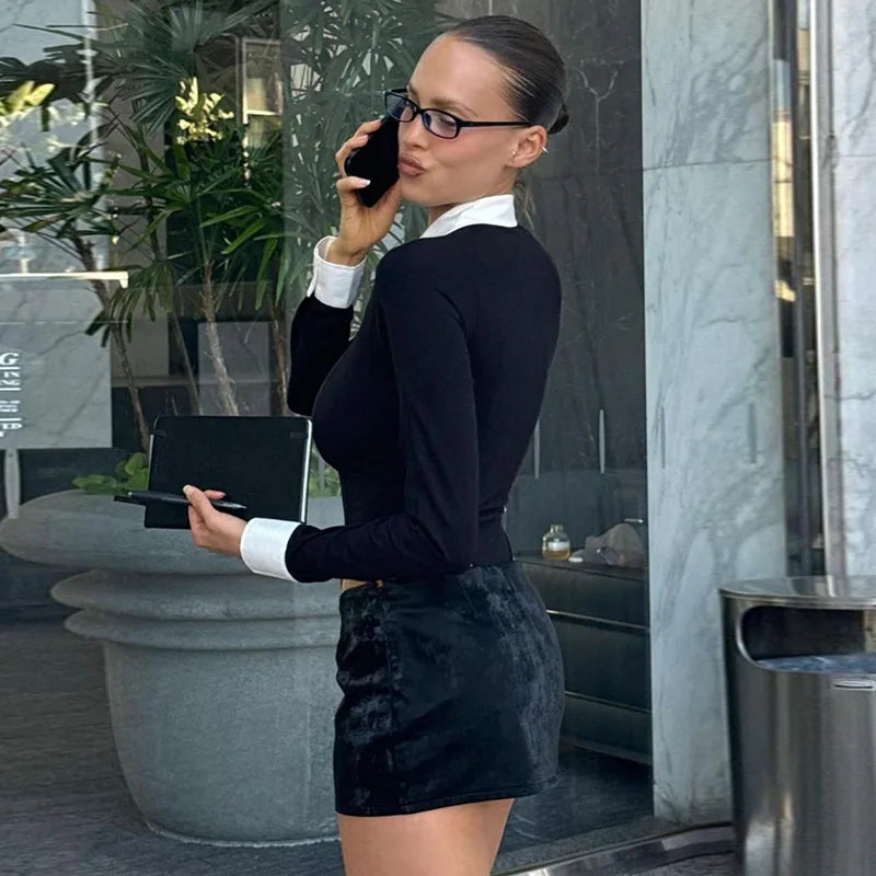 Aiertu  -  Chic Sexy High Waist Bodysuits Elegant Fashion Outfits Autumn Slim Shirts Tops Streetwear One Piece Clothes Aiertu