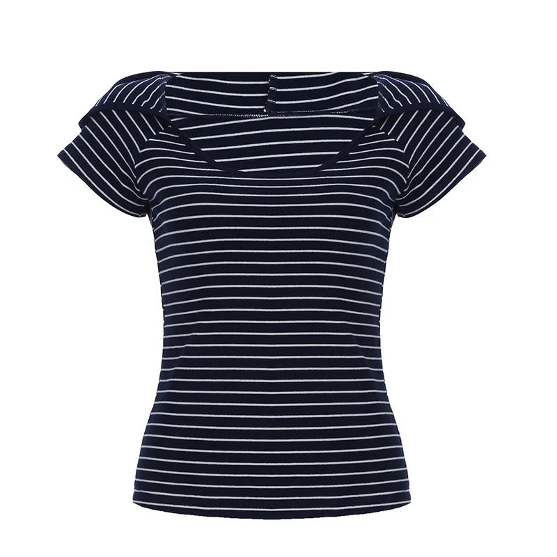 Aiertu  -  Striped T Shirts Woman Japanese 2000s Style Y2k Hooded Short Sleeve Summer Tops Shoujo Girl Aesthetic P67-BD18 Aiertu