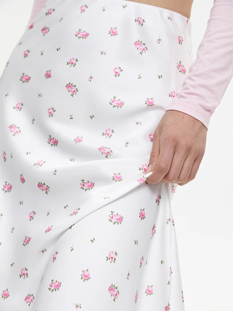 Aiertu  -  Flower Print Skirt Female 2025 New High Waist Slim Long Skirts Street Casual Vacation Fashion Elegant Satin Skirt Women Aiertu