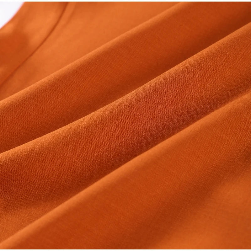 Aiertu  -  Elegant Orange Long Pants Sets For Women Casual Single Breasted Lapel Loose Shirts Wide Leg Straight Trousers Lady 2 Pieces Suit Aiertu