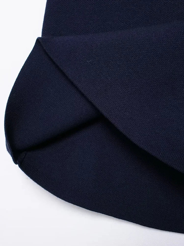 Aiertu  Women Fashion Navy Blue Knitted Straight Mini Skirt Vintage High Elastic Waist Female Chic Lady Skirts Aiertu