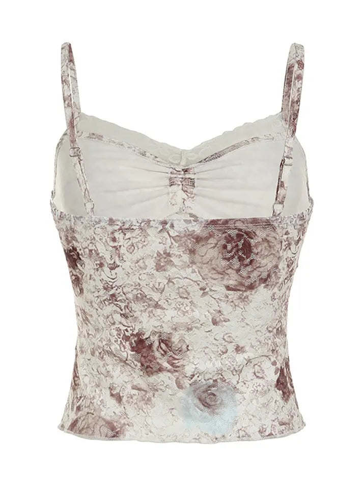 Aiertu  -Vintage Oil Painting Print Lace Tank Top aiertu