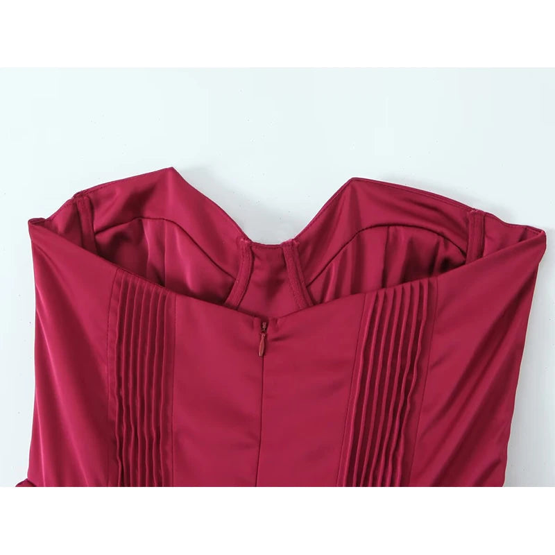 Aiertu  -  Sexy Elegant Women Wine Red Strapless Dress Fit And Flare Evening Party Dresses Christmas  Robe Aiertu