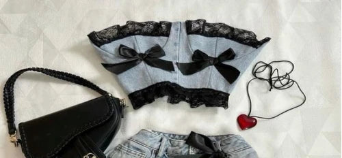 Aiertu  -  Korean Gothic Sexy Hottie Denim Skirt Suit for Women Harajuku Y2k Style High Street Retro Design Cute Mini Skirt Punk Slim Top Aiertu