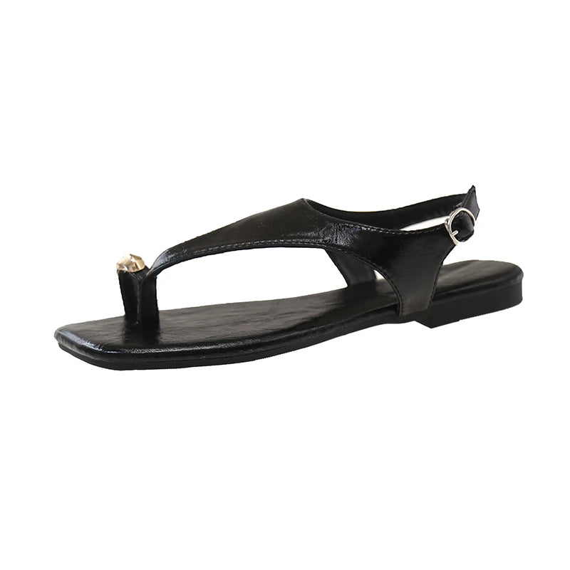 Aiertu  -  Brand Design Women Flat Sandals Clip Toe Leisure Outside Beach Shoes for Lady Fashion Metal Decoration 2025 Summer Footwear Aiertu