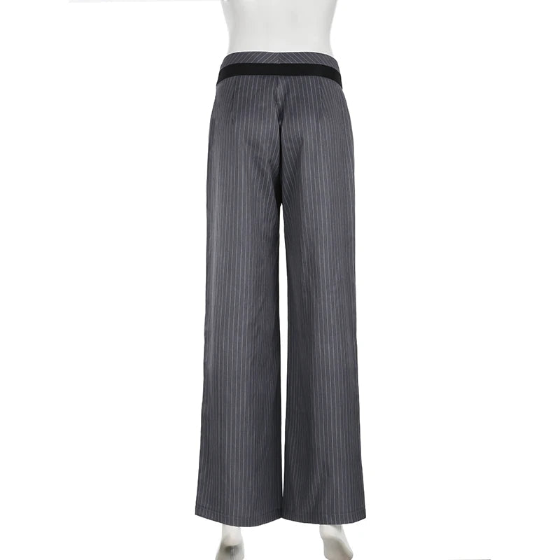 Aiertu  -  Harajuku Stripe Patched Straight Leg Women Suit Pants Streetwear Basic Office Ladies Trousers Contrast Color Outfits Aiertu
