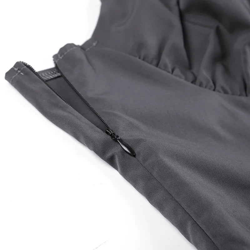 Aiertu  -  Y2k Aesthetic Slash Neck Solid Women Dress Vintage Grunge Slim Harajuku Sexy Zipper Dresses Pleated Streetwear Vestidos De Mujer Aiertu