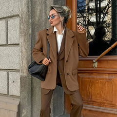 Aiertu  -  Vintage Woolen Lapel Blazer Coats Women Loose Single Breasted Fake Pockets Jacket 2026 Autumn New Female Commute Tops Streetwear Aiertu