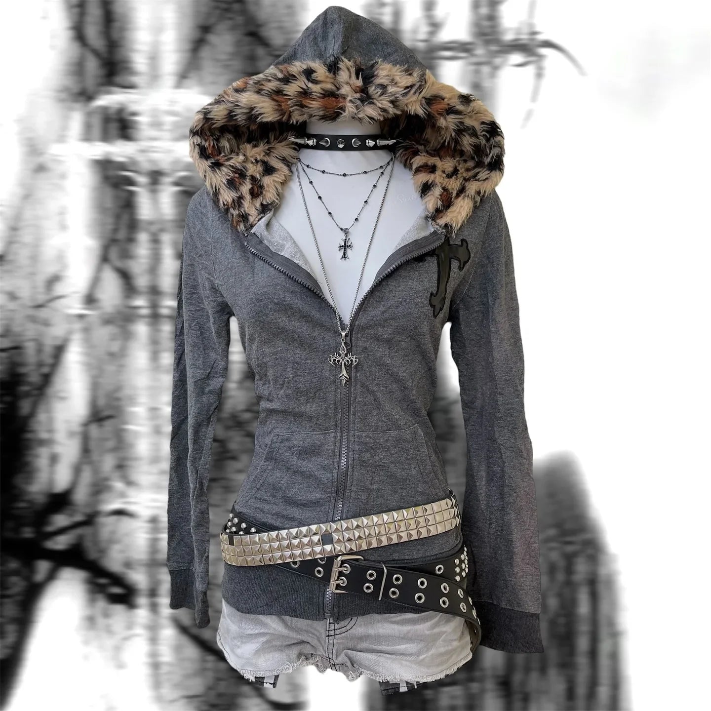 Aiertu  -  Y2k Hip-hop Street Sportswear American Slim Cross Patch Fashionable Women's Hooded Cardigan Retro Hooded Sweater Aiertu