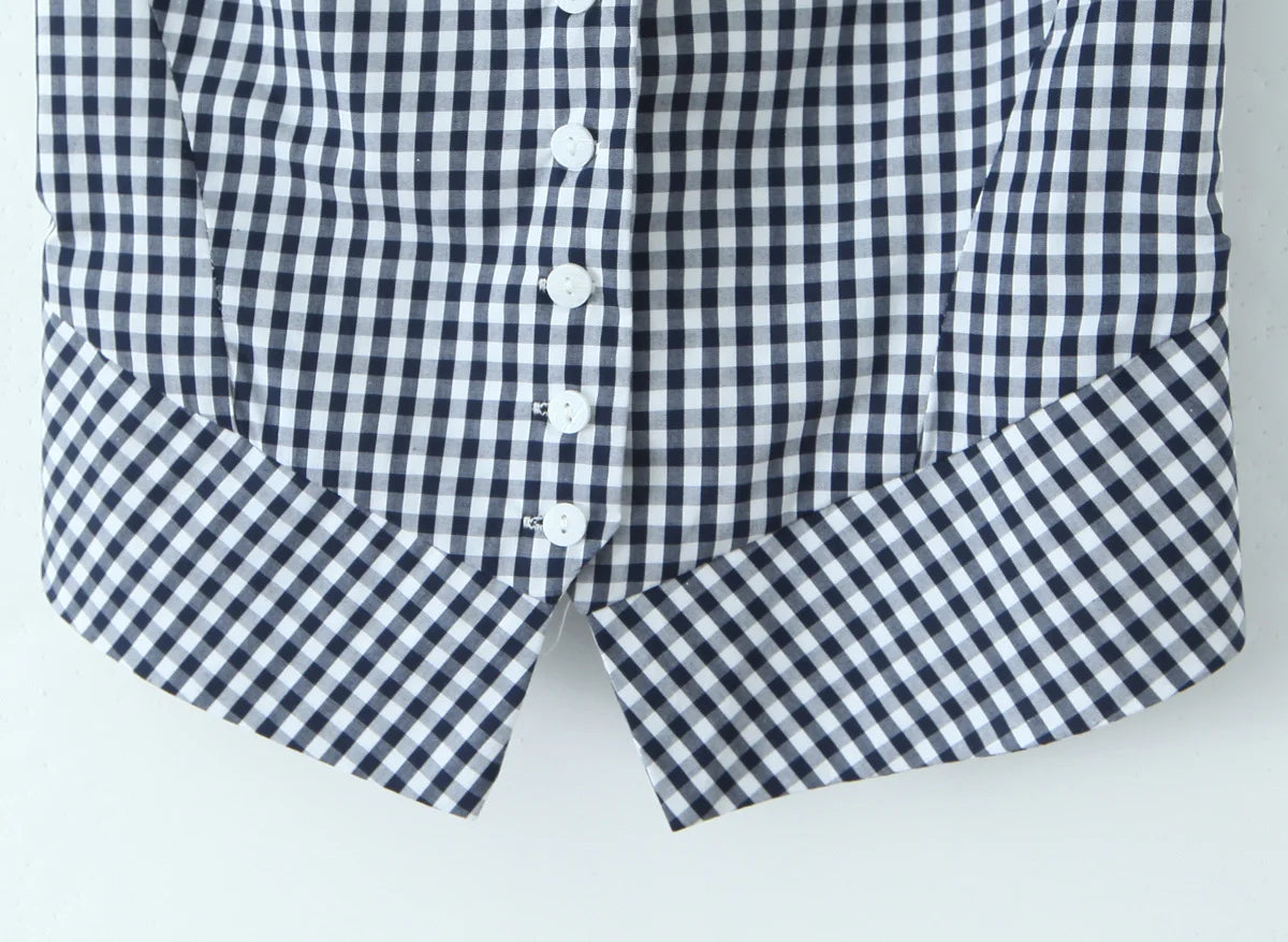 Aiertu  -  2025 Women Front Button V Neck Plaid Tank Top Cotton Holiday Summer Crop Top Sleeveless Tees Aiertu