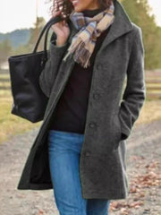 Aiertu  -  Women's Autumn and Winter New Women's Clothing European and American Retro Medium and Long Solid Color Woolen Coat Aiertu