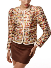 Aiertu  -  Women's Vintage Plaid Clashing Printed Twisted Quilted Jacket Elegant Round Neck Long Sleeve Pocket Top Lady Chic Commuter Wear Aiertu