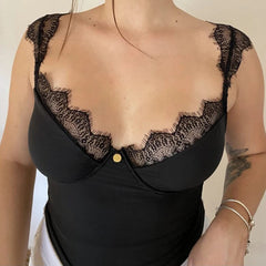 Aiertu  -  Sexy Elegant Camis Vest Stylish 2024 Eyelash Lace Trim Straps V Neck Sleeveless Open Back Slim Camisoles Daily Party Summer Aiertu