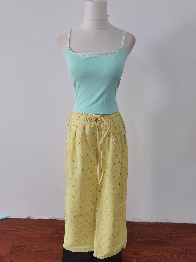 Aiertu  -  Sweet Hot Girl Pure Sexy Suit Women's Summer Mint Green Tank Top High Waist Wide Leg Pants Two-piece Set Fashion Female Clothes Aiertu