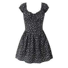 Aiertu  -  Holiday Summer Dresses 2025 Women French Style Floral Print Dress Vintage Short Sleeve V Neck A-line Mini Robe Sundress Aiertu