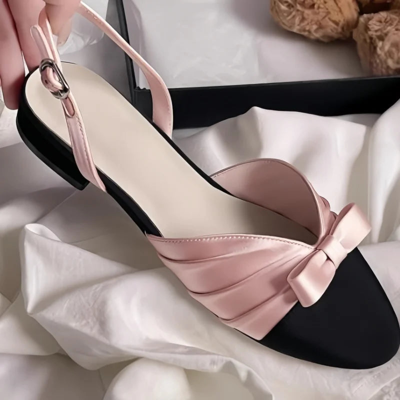 Aiertu  -  Butterfly-knot Shoes for Ladies Round Toe Low Heels Pleated Female Sandals Mixed Colors Womens Back Strap Chassure Sewing Lines Aiertu