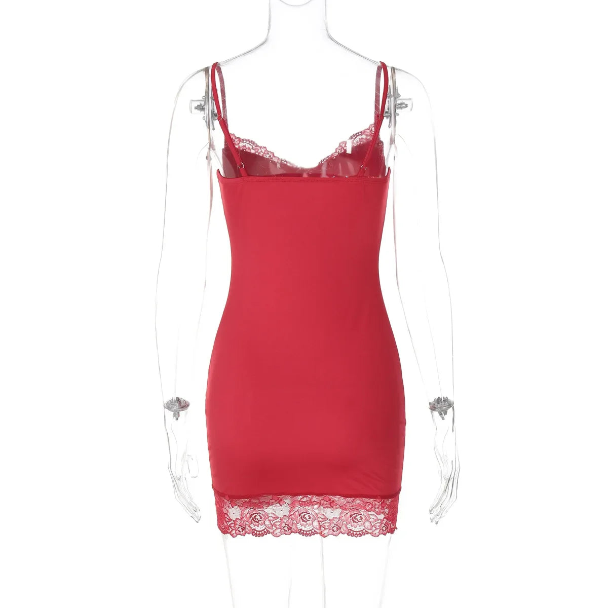 Aiertu  -  Fashion Spaghetti Strap Red Dress Streetwear 2026 Summer Women's Chic V-neck Lace Patchwork Mini Party Dresses Night Club Outfit Aiertu