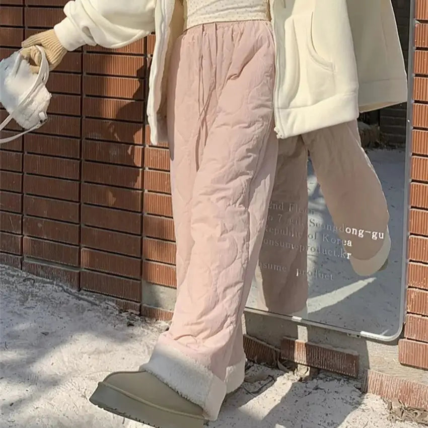 Aiertu  -  Cotton Pants Women Chic Loose Daily Warm 2026 Winter Gentle Straight Wide Leg Fashion Daily New High Waist Slim Aiertu