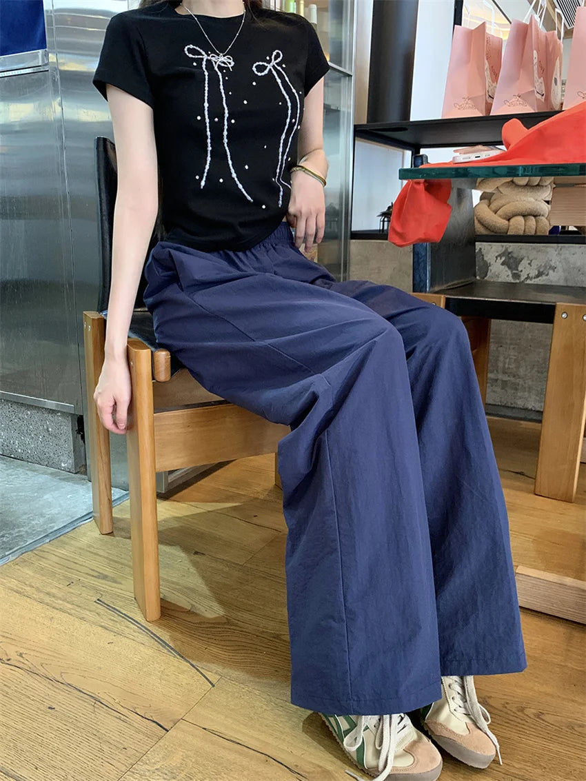 Aiertu  -  Sunscreen Loose T-Shirts Women Chic Casual Polka Dots Sunscreen Daily 2026 Office Lady High Street Slim Wide Leg Pants Aiertu