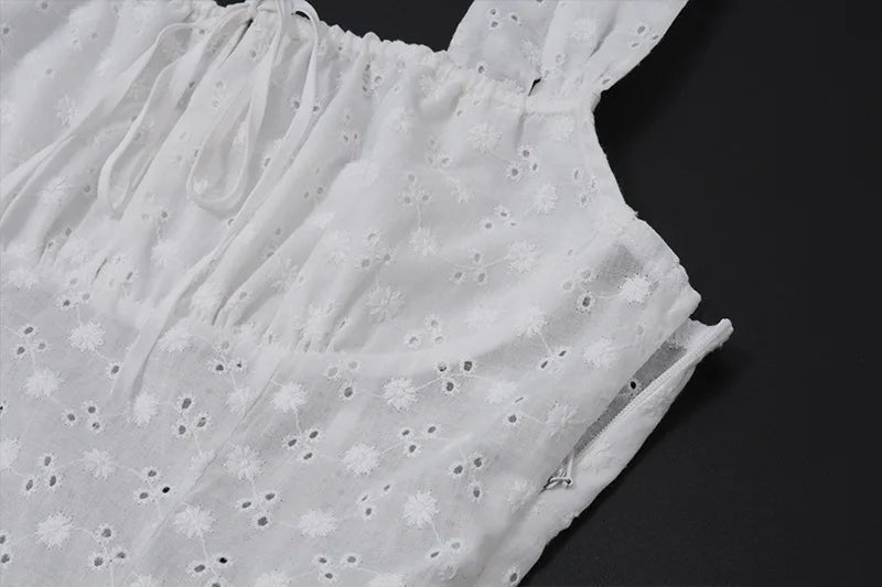 Aiertu  -  Summer New White Lace Patchwork Maxi Dress for Women Sexy Square Collar Sleeveless Holidays Party Dressers Club Outfits 2025 Aiertu