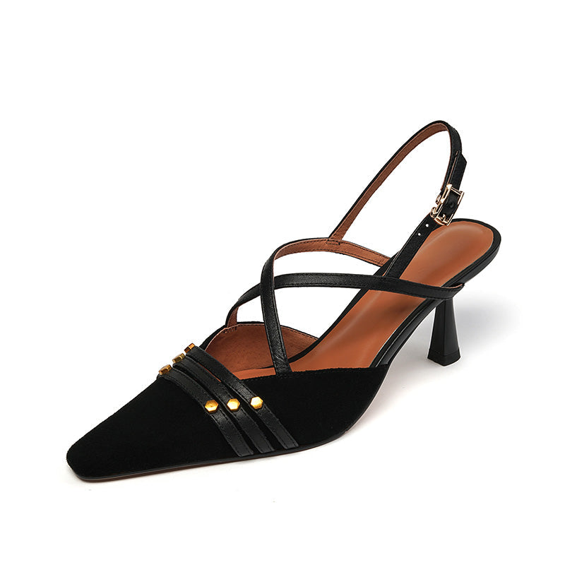 Aiertu  Women Summer Shoes Kidsuede Simple Sandals Elegant Close Toe Girls Daily Pumps French Style Buckle Strap Women's Simple Shoes Aiertu