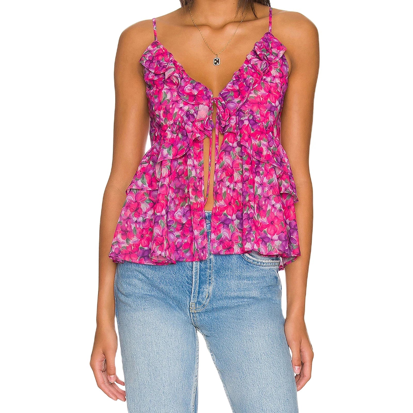 Aiertu  -  Women s Floral Print Spaghetti Strap Tank Top Sleeveless Camisole Casual Summer Fashion Streetwear Tops for Ladies Aiertu