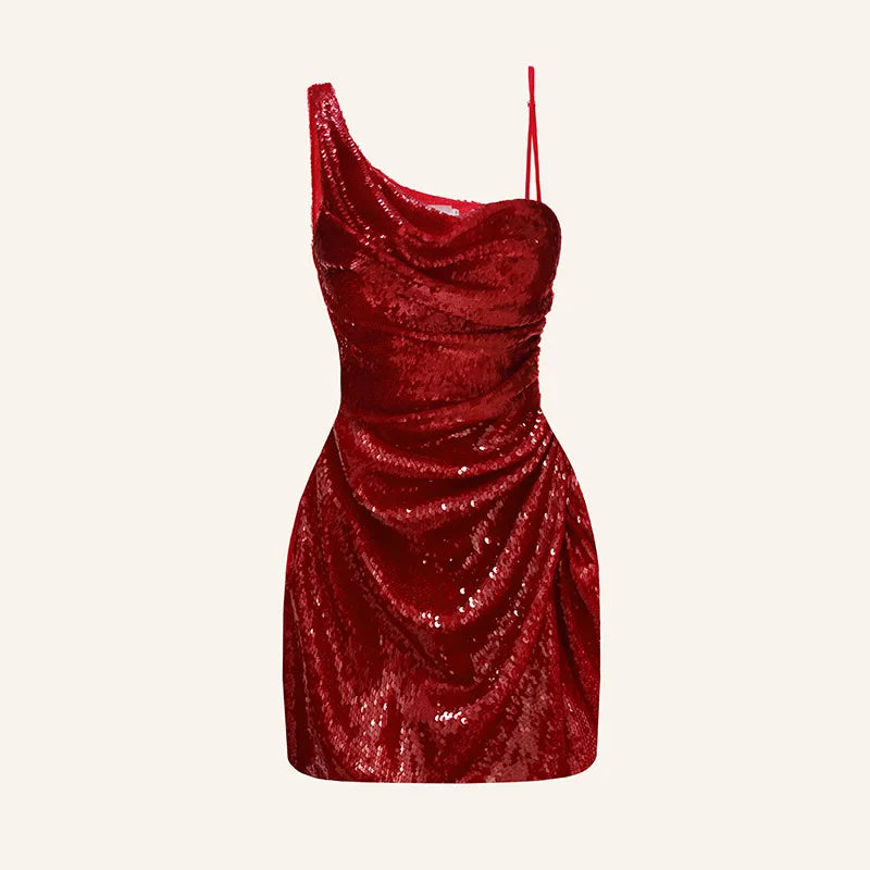Aiertu  Y2K One Shoulder Sequins Mini Dress For Women Chic Backless Sleeveless Pleated Short Dress Summer Holiday Beach Party Vestidos Aiertu