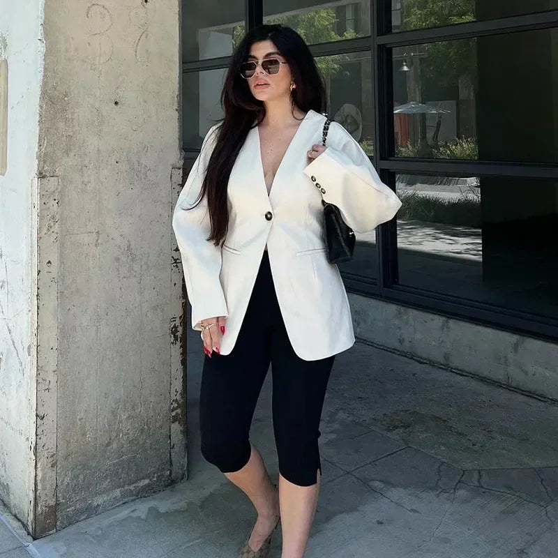 Aiertu  -  Elegant Office Lady Blazer Coat Fashion Single Buckle V-neck Femlae Jackets 2025 Spring Long Sleeve Women Commuting Outwears Aiertu