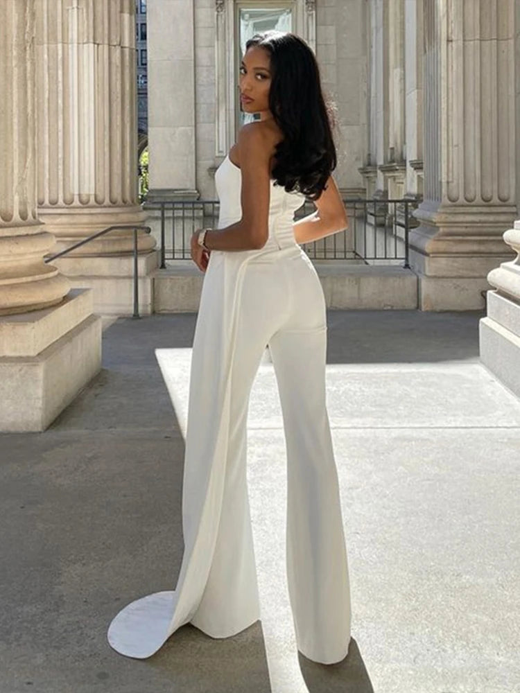 Aiertu  -  Sexy Ribbon Tube Top Set Women Street Solid Sleeveless Crop Vest High Waist Wide Leg Pants 2026 Autumn Lady Chic Zipper Outfit Aiertu