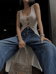 Aiertu  -  Split Button Front Sleeveless Maxi Dress Aiertu