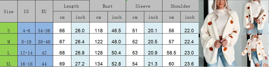Aiertu  -  Pumpkin Embroidery Long Sleeve Loose Sweater Coat Women's Open Front Knitted Cardigan for Spring Fall Oversized Knitwear Outwear Aiertu