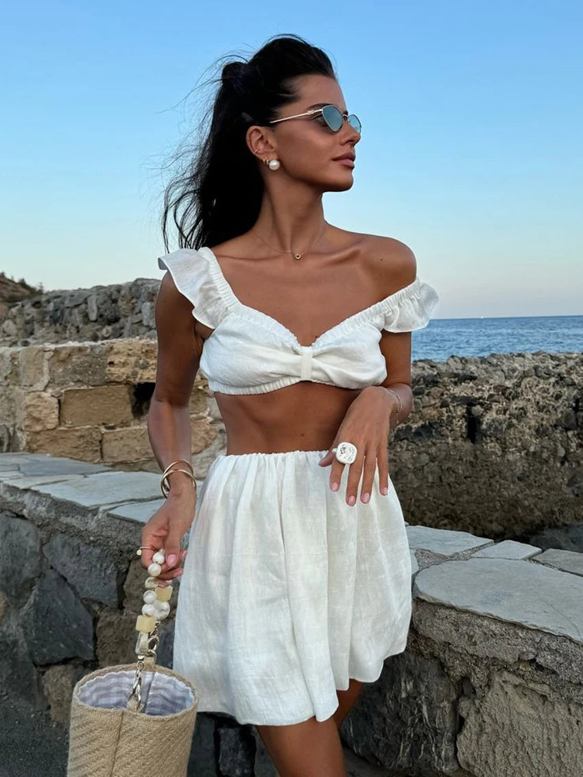 Aiertu  White Ladies Nightgowns Suit Crop Top Sleepwear V-Neck Nightwear Tank Tops Nightie Shorts Causal Female Pajamas Set Aiertu