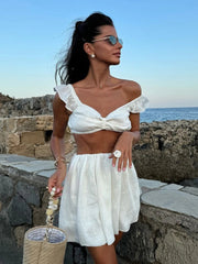 Aiertu  White Ladies Nightgowns Suit Crop Top Sleepwear V-Neck Nightwear Tank Tops Nightie Shorts Causal Female Pajamas Set Aiertu