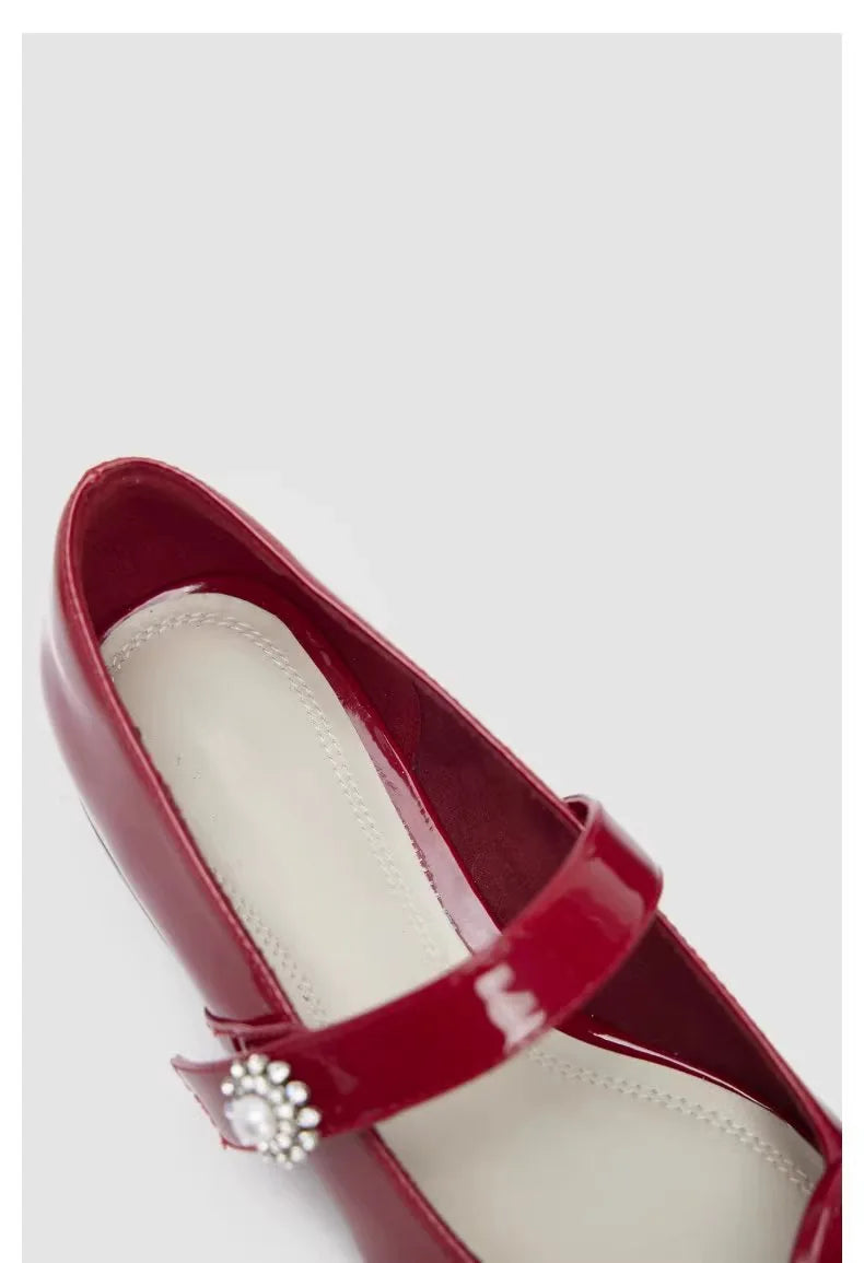 Aiertu  -  New Ladies Shoes on Sale Mary Janes Women's High Heels Round Toe Bow Tie Dress Pumps Women Buckle Strap Crystal Med Heel Shoes Aiertu