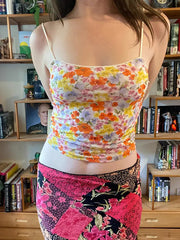 Aiertu  Contrast Floral Mesh Backless Cami Top Aiertu