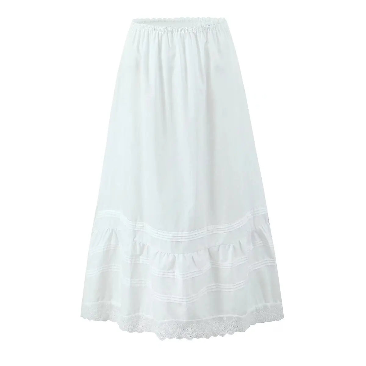 Aiertu  -  Summer Women Sexy Low Waist Lace Spliced A-line Midi Cotton White Skirt Holiday New 2025 Aiertu