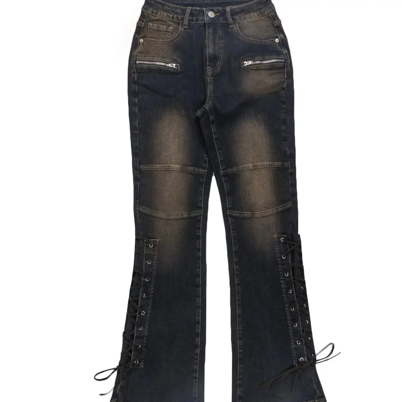 Aiertu  -  Fashion Zipper Patchwork Jeans Women Autumn Trend Skinny High Waist Rings Bandage Stretch Classic Streetwear Bottoms Aiertu