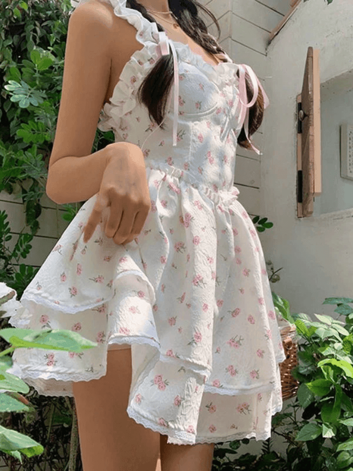 Aiertu  -Wood Ear Floral Sling Mini Dresses aiertu