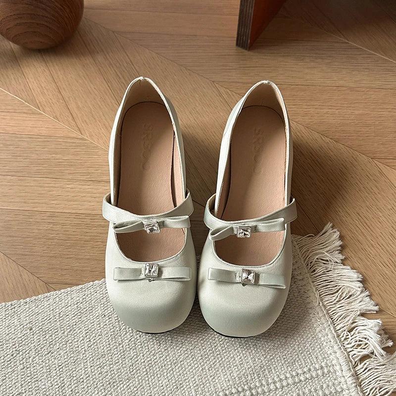 Aiertu  -   Thick Heel Women's Mary Jane Shoes Fashion Butterfly-knot Slip On Shoes Spring Autumn Party Candy Color Shoes Aiertu
