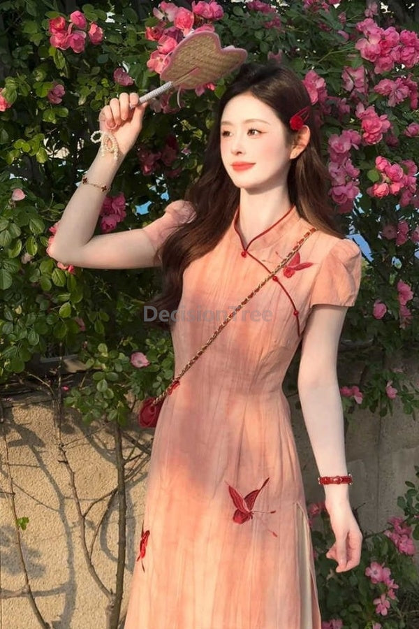 Aiertu  improved advanced sense vintage romantic qipao girls daily elegant temperament chinese dress sweet butterfly printed qipao Aiertu