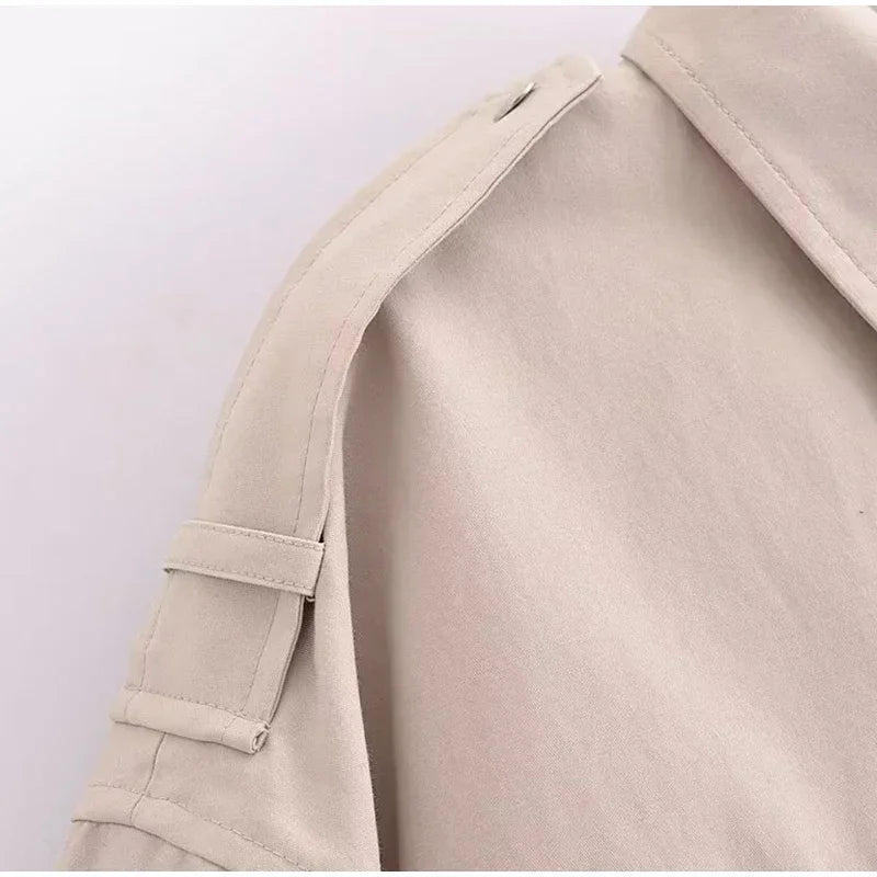 Aiertu  -  Fashion Lapel Spliced Coats Women Casual Single-breasted Pockets Short Sleeve Female Jacket Autumn Lady Solid Loose Outwear Aiertu