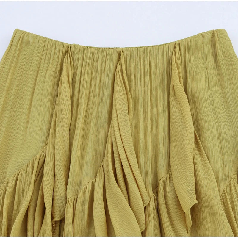 Aiertu  -  Irregular Multi-layer Ruffles Skirt Women Ribbon Pleated Elegant High Waist A-line Skirts 2025 Summer New Street Fold Lady Robe Aiertu