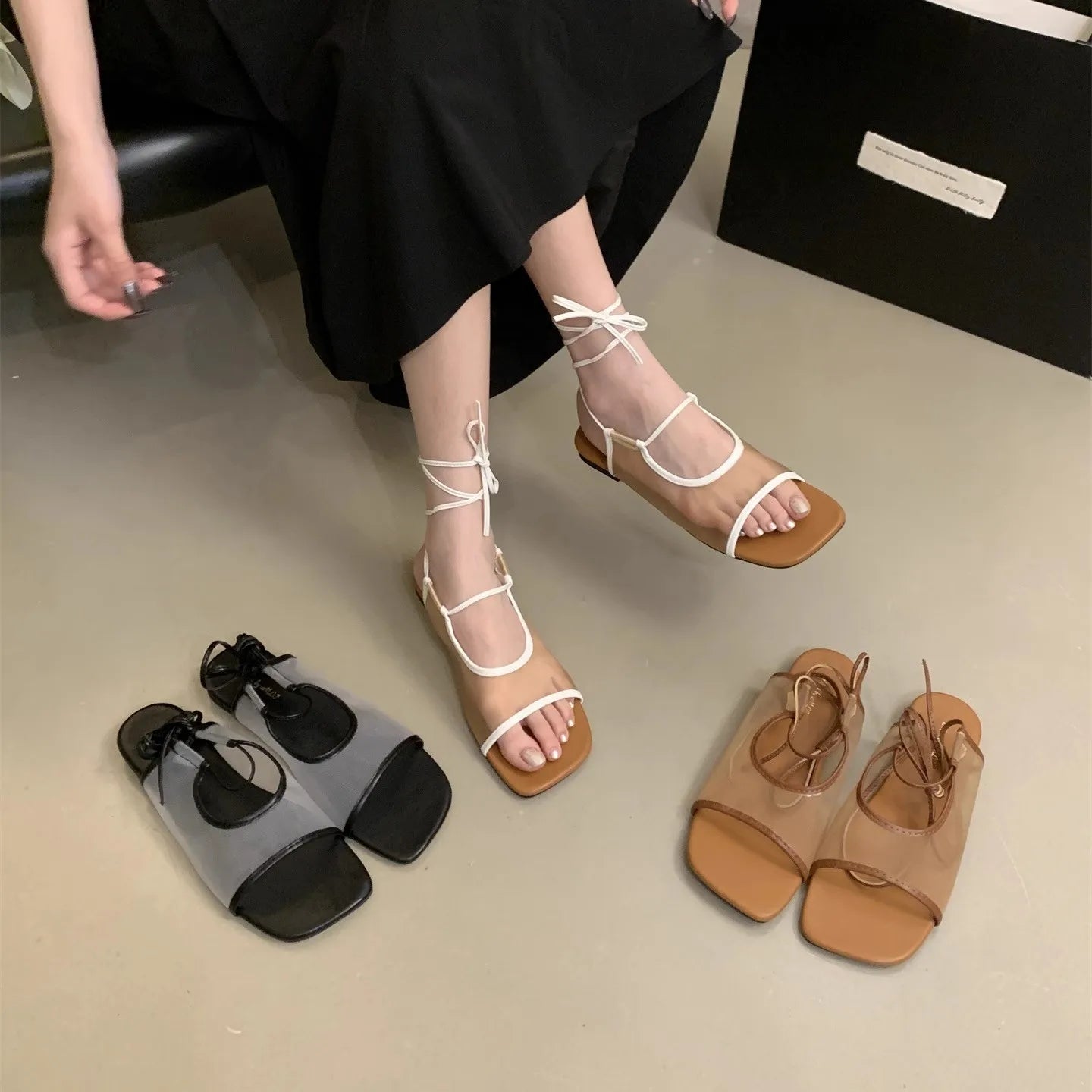 Aiertu  -   Square Toe Women Flat Sandals Casual Loafers Shoes Woman Slippers Slingback 2025 Trend Summer Dress Designer Comfort Sandalias Aiertu